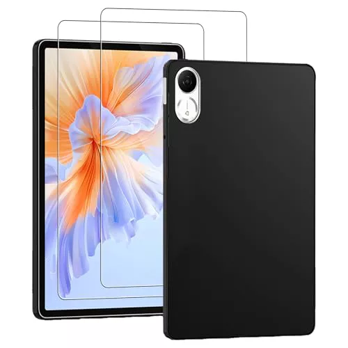 NUCNOK Funda para Honor Pad V9 (11,5 Pulgadas) con [2 Pack] HD Protector de Pantalla Cristal Templado,Proteccíon de Silicona Suave TPU Antichoque Case(Negro)