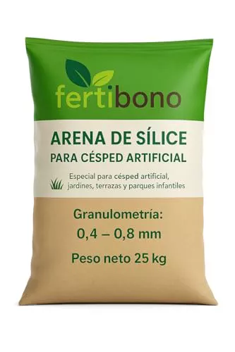 FERTIBONO Arena de Sílice para Césped Artificial 25 kg – Evita Césped Aplastado y Calor Sofocante – Alta Pureza 98,5% – Seca, Lavada y de Granulometría Controlada – Uso Residencial y Deportivo