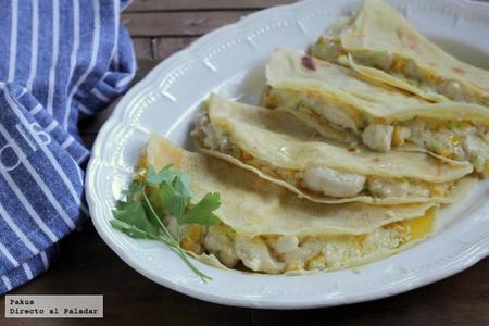 Receta de crêpes de pollo, maíz y puerro