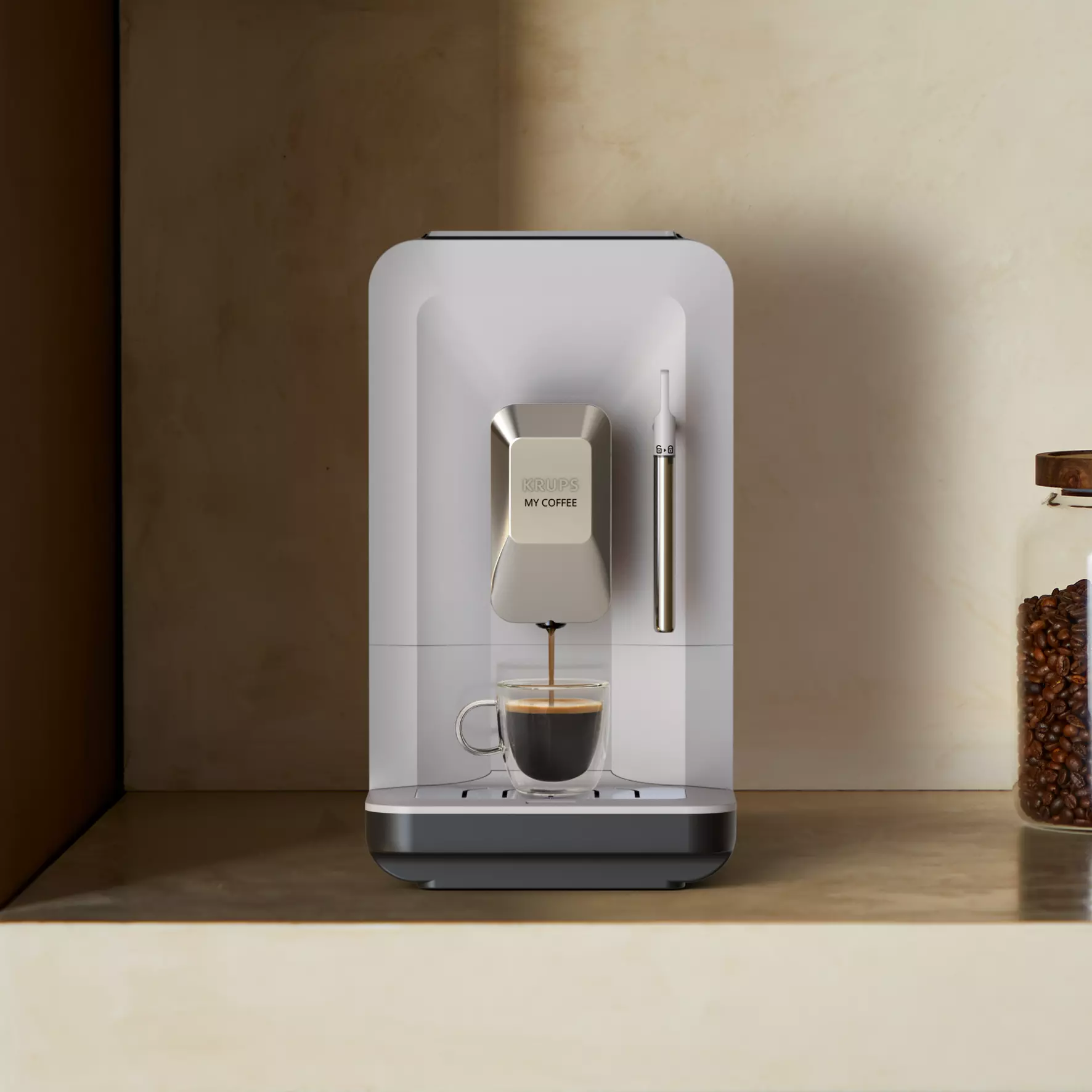 Cafetera superautomática - KRUPS My Coffee EA201B, 3 recetas de café, Táctil, Molinillo, Bandeja de goteo extraíble, Compacta, 15 bares, Gris