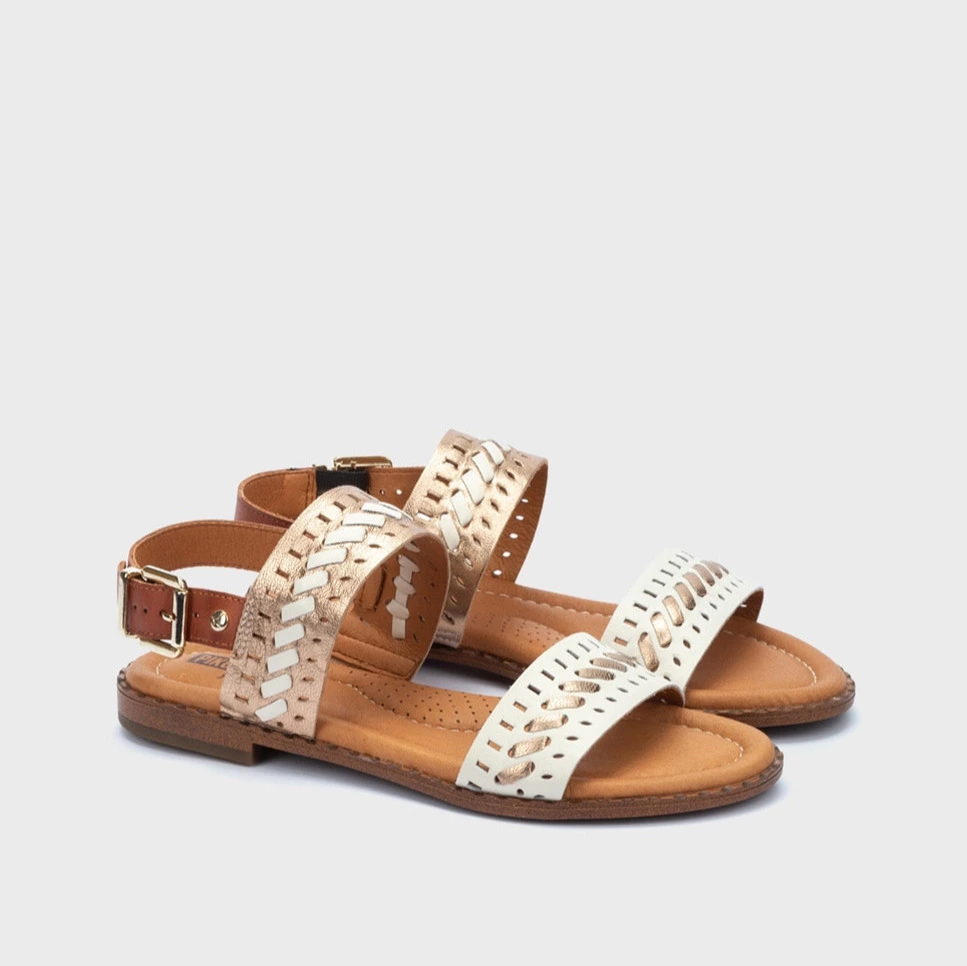 Sandalias planas de mujer de piel con cierre de hebilla y plantilla acolchada en color blanco Blanco Pikolinos