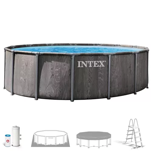 Intex - Piscina Desmontable, Greywood Prism Frame Premium, D457x122 cm, Capacidad 16.805 litros, Escalera, Tapiz, Cobertor, Depuradora Cartucho, Montaje 45 Minutos, Conexiones Ø32 mm (56093)
