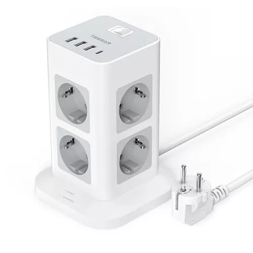 TESSAN Regletas Enchufes Proteccion Sobretension 8 Tomas con 3 USB A y 1 USB C