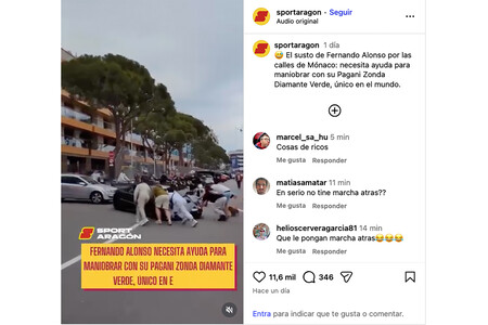 Post De Instagram En El Que Le Gente Ayuda A Fernando Alonso A Maniobrar Su Pagani Zonda