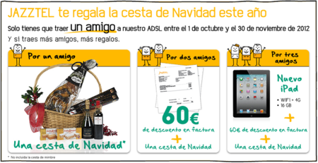 Jazztel renueva su programa de recompensas por captar clientes con cestas de Navidad de regalo