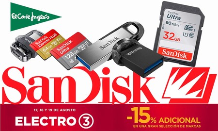 Almacenamiento SanDisk en oferta en Electro 3 de El Corte Inglés: hasta la medianoche, descuento en tarjetas de memoria y pendrives
