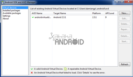 Usando el SDK: dispositivos virtuales y emulador