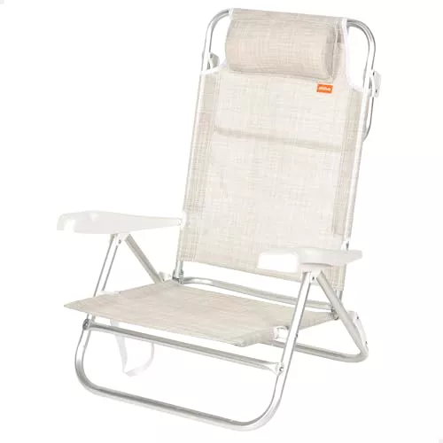 AKTIVE Silla Playa Plegable, 7 Posiciones, Color Beige, 47x49x82 cm, Incluye cojín Acolchado, Asas de Transporte, Soporta 110 kg, Sillas Respaldo reclinable, Multiposición (62667), Estándar, Gris