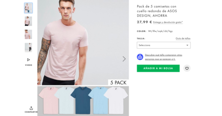 Pack de 5 camisetas 100% algodón por 27,99 euros y envío gratis en Asos