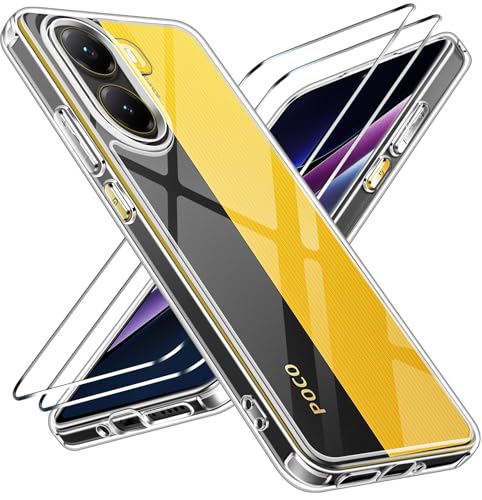 ivoler Anti-Amarillo Clara Funda para Xiaomi Poco X7 Pro 5G con 2 Piezas Cristal Templado, [Protección Militar] Carcasa Protectora Antigolpes Transparente Anti-Choques Bumper Case