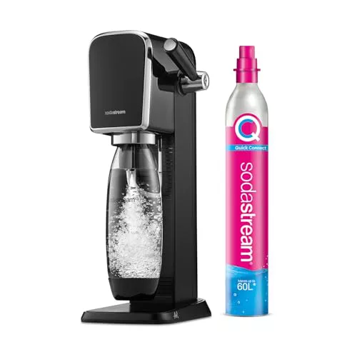 SodaStream Art - Máquina Gasificadora de Agua, con 1 Botella Fuse de 1 L de Plástico Reutilizable y 1 Cilindro de Gas Quick Connect, Hasta 60L de Agua con Gas, Diseño Elegante, Uso Fácil, Color Negro