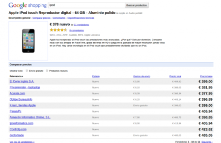 Una página de producto de Google Shopping