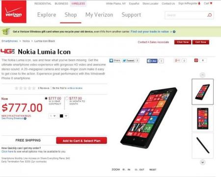 Nokia Lumia Icon aparece en la tienda de Verizon, confirmando sus especificaciones