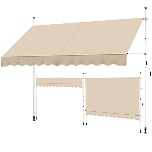 Yaheetech Toldo Manual Retráctil Exterior Toldo Enrollable Exterior Altura Ajustable con Manivela Sin Taladro Resistente a UV Repelente al Agua para Balcón Terraza Patio Jardín 300cm, Beige