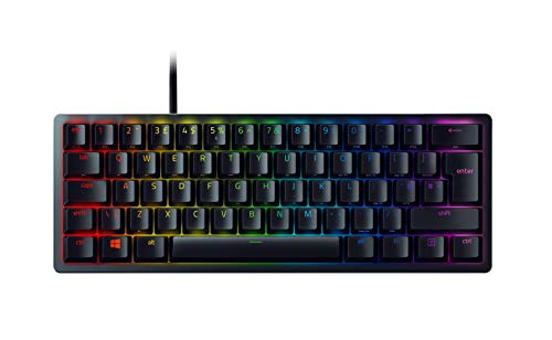 Razer Huntsman Mini (Interruptor Rojo) – Teclado para Juegos Compacto 60% (interruptores óptico-mecánicos lineales, Teclas PBT, Cable USB-C Desmontable) diseño del Reino Unido, Color Negro