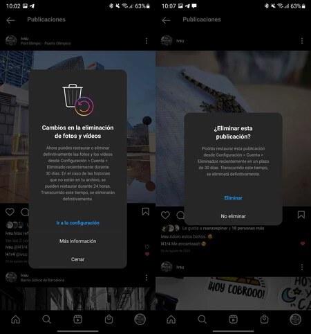 Instagram上の写真はいつものように削除されますが、今度はゴミ箱の存在が通知されるようになります