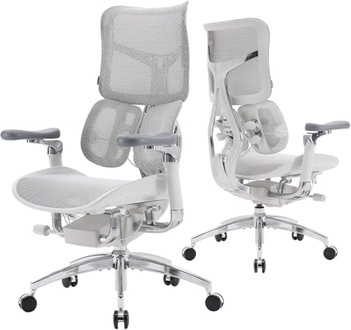 SIHOO Doro S300 Silla de Oficina Ergonómica, Silla de Juegos con Soporte Lumbar Dinámico Dual, Reposabrazos Coordinados en 6D, Silla Giratoria Ajustable Bianco(Se envía en Dos Paquetes Separados)