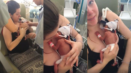 El hermoso y emotivo vídeo en el que una madre abraza a su bebé prematuro por primera vez
