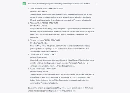 IMDB によるメリル・ストリープの映画ベスト 5 を教えてください