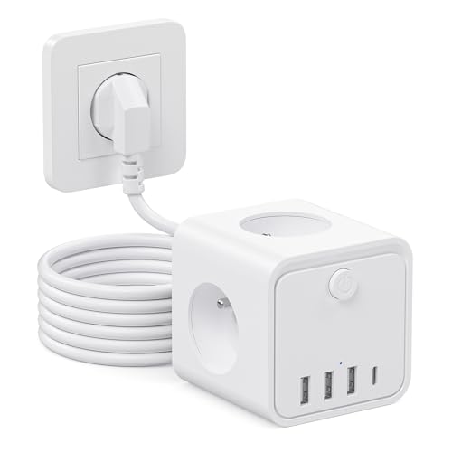 Regleta Enchufes, 7 en 1 enchufes con USB de Pared 3 Tomas