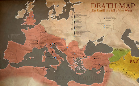 Muerte en Roma: el mapa que ilustra dónde nacieron y murieron todos los emperadores romanos
