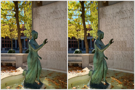 Comparación de dos fotos. En una de ellas se ha usado el modo 'Retrato' de la cámara