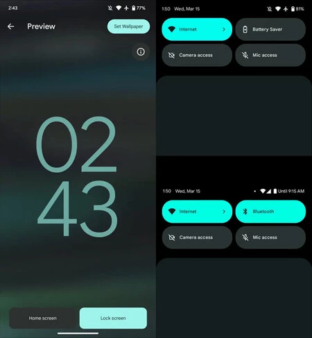 Android 13 QPR3 Beta 1 のいくつかの視覚的な変更。9to5Google のスクリーンショット。