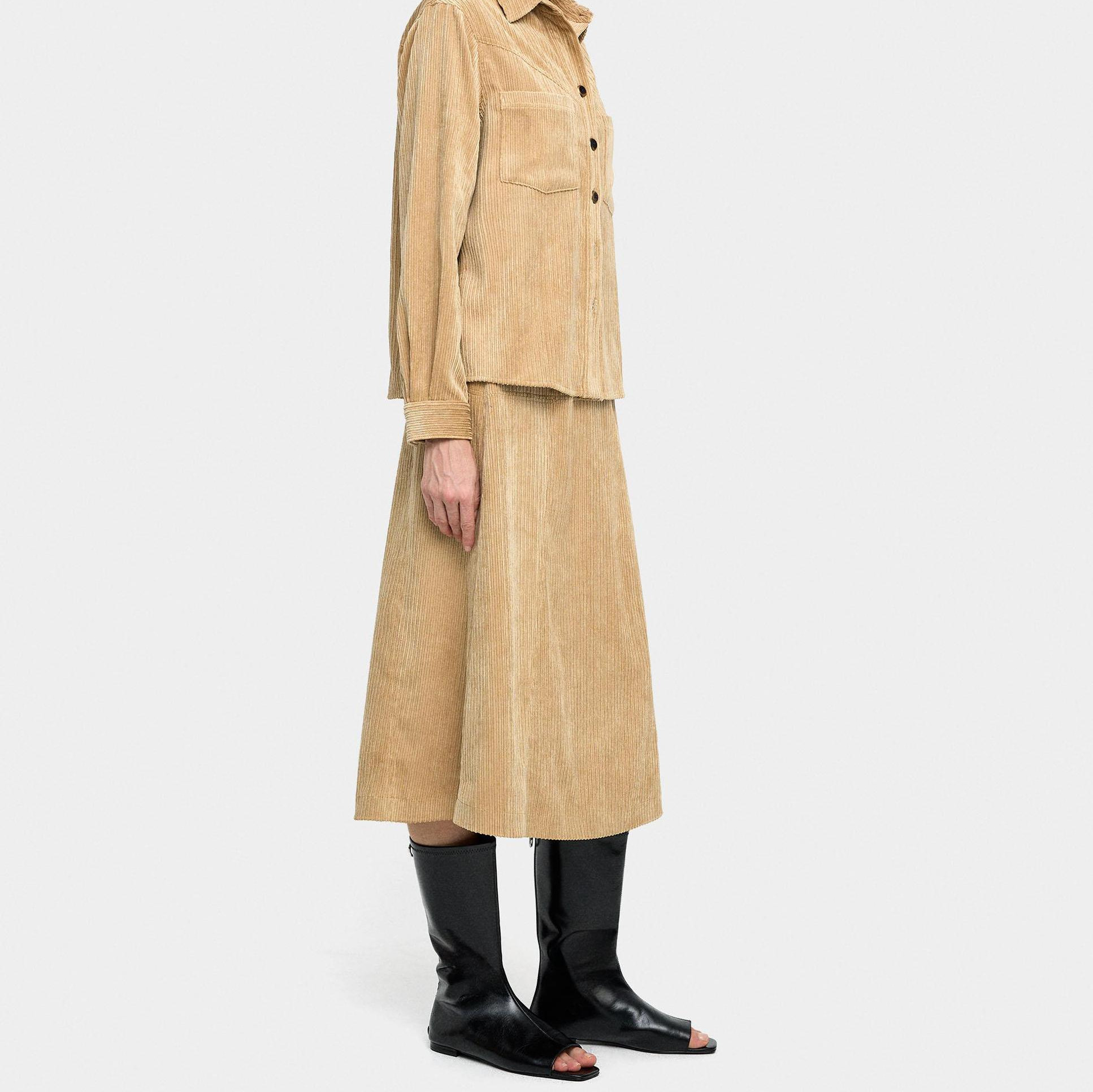 Falda midi de pana en liso - Parfois - Camel