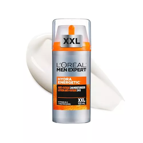 L'Oréal Men Expert Crema Hidratante Anti-Fatiga 24h Hydra Energetic para Hombres, Crema Facial de Uso Diario, Aporta Energía, Formato 100 ml, El embalaje puede variar