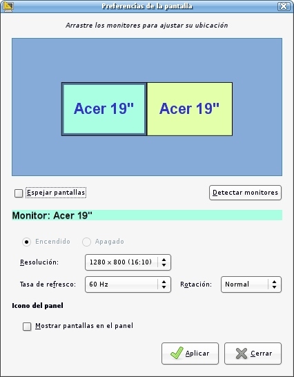Pantallas en Gnome 2.26