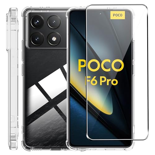 zZjoOoj Funda de silicona transparente para Xiaomi Poco F6 Pro +Protector de pantalla de vidrio templado