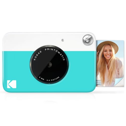 KODAK Printomatic Cámara digital instantánea - Fotos de calidad en papel fotográfico adhesivo Zink 2x3" - 5MP, portátil, regalo creativo para cumpleaños, Navidad, fiestas - Azul