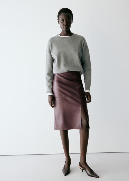 Faldas Efecto Piel Tendencia Otono Mango Midi Bonitas Elegantes Oficina