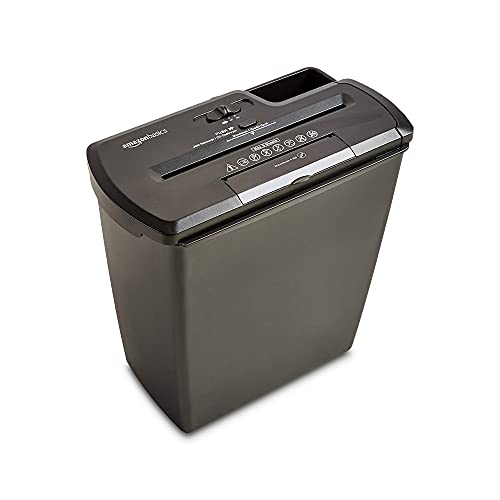 Amazon Basics Trituradora de Papel de Corte en Tiras, de 7 a 8 Hojas, para Documentos A4 y Tarjetas de Crédito, Papelera de 12L, Color Negro