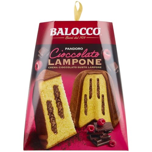 Balocco Pandoro Lampone, Relleno con Crema de Chocolate Blanco y de Avellanas, Postre Navideño Italiano, 800gr