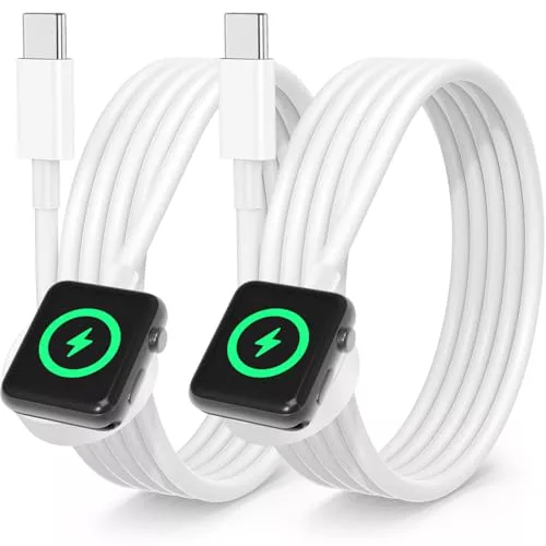 Cargador para Apple Watch USB C Original[Certificado MFi]2 Piezas Cable de Carga iWatch Rápida Magnético Inalámbrica a USBC Portátil Compatible Con Apple Watch Series SE/Ultra2/10/9/8/7/6/5/4/3/2/1-1M