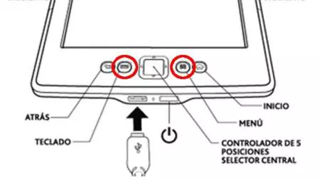 Botones para hacer una captura de la pantalla del Kindle