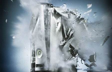 Una Xbox 360 explotando en mil pedazos. El sueño de cualquier troll Sonyer