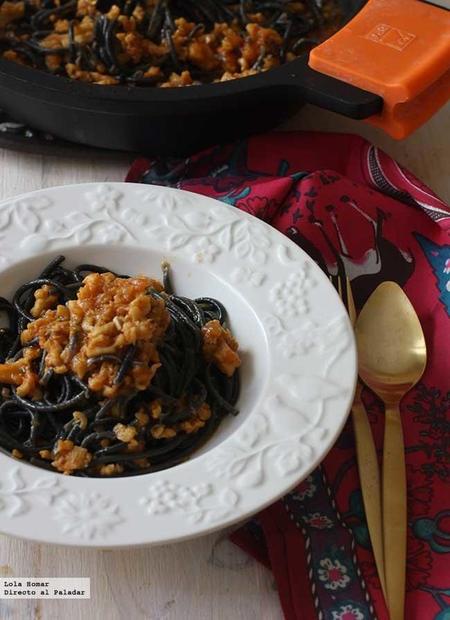 Espaguetis negros a la cervese. Receta