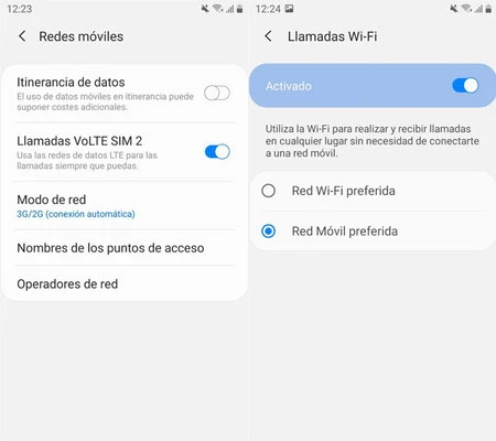 Samsung モバイルの VoLTE および Wi-Fi 通話設定