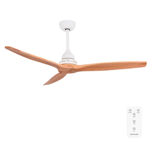 Cecotec Ventilador de Techo con Mando a Distancia y Temporizador EnergySilence Aero 590, Bajo Consumo, 3 Aspas de 52"/132cm Diámetro, Motor de Cobre, 3 Velocidades, Color Haya/Blanco, 65W
