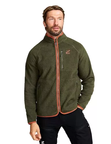RevolutionRace Canyon Full-Zip Pile Fleece para Hombre, Chaqueta de Forro Polar para Exteriores, Forest Night/Rusty Orange, L