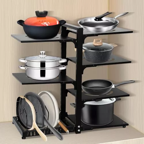 Organizador de Ollas y Sartenes, Arrumación Cocina Multifuncional para Ollas de 7 Niveles con Combinación Modular Libre, Organizador de Sartenes Adecuado para Armarios para Guardar Todo Tipo de Ollas