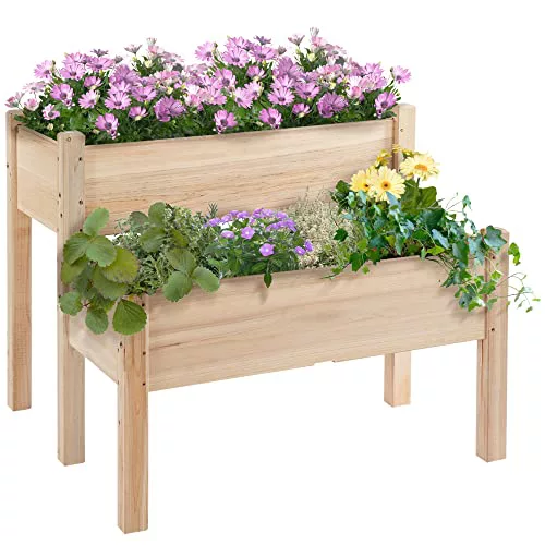 Outsunny Mesa de Cultivo Huerto Urbano Elevado de 2 Niveles 86x85x72 cm