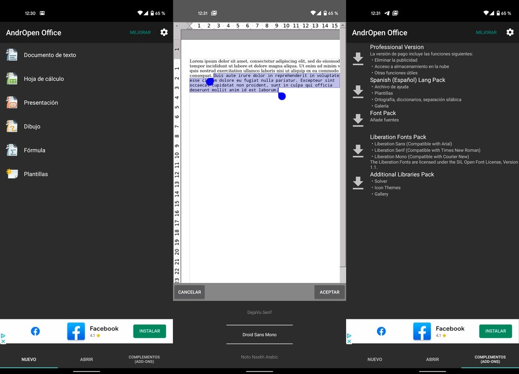 Open Office no está en Android, pero tienes muy buenas