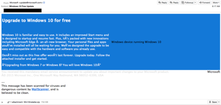¡Cuidado! Este correo falso para actualizar a Windows 10 en realidad pone en riesgo tu PC
