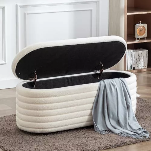 chairus Banco de Almacenamiento Banco de Piel Sintética para Pies de Cama, Baúl de Almacenaje para Dormitorio Puff para Tocador, Blanco
