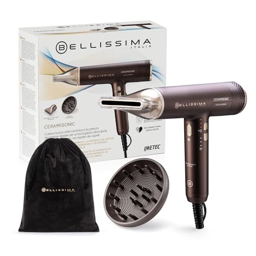 Bellissima Ceramisonic 21014, Secador de Pelo Digital 1700W, 228 km/h, Motor Digital Alta Velocidad, Tecnología Ion Ceramic Hi-Pro Antifrizz, Ultraligero 300 g, Silencioso, Incluye Difusor
