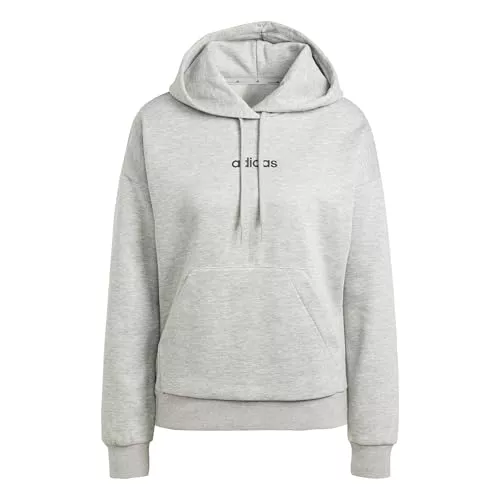 Adidas Donna Essentials Linear Fleece Hoodie, Medium Grey Heather/Black, XL
