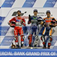 Lorenzo, Dovizioso y Márquez valoran desde el podio de MotoGP la carrera de Catar 